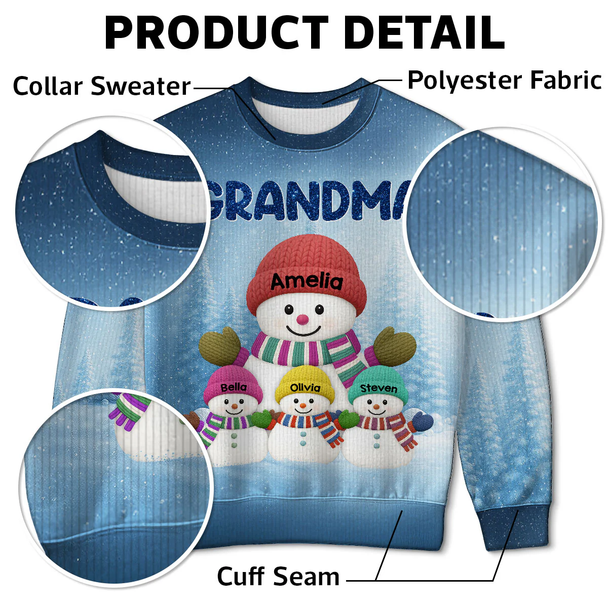 Heartwarming Grandma Grandkids Snowman Together - Personalized Ugly Sweater - Image 4