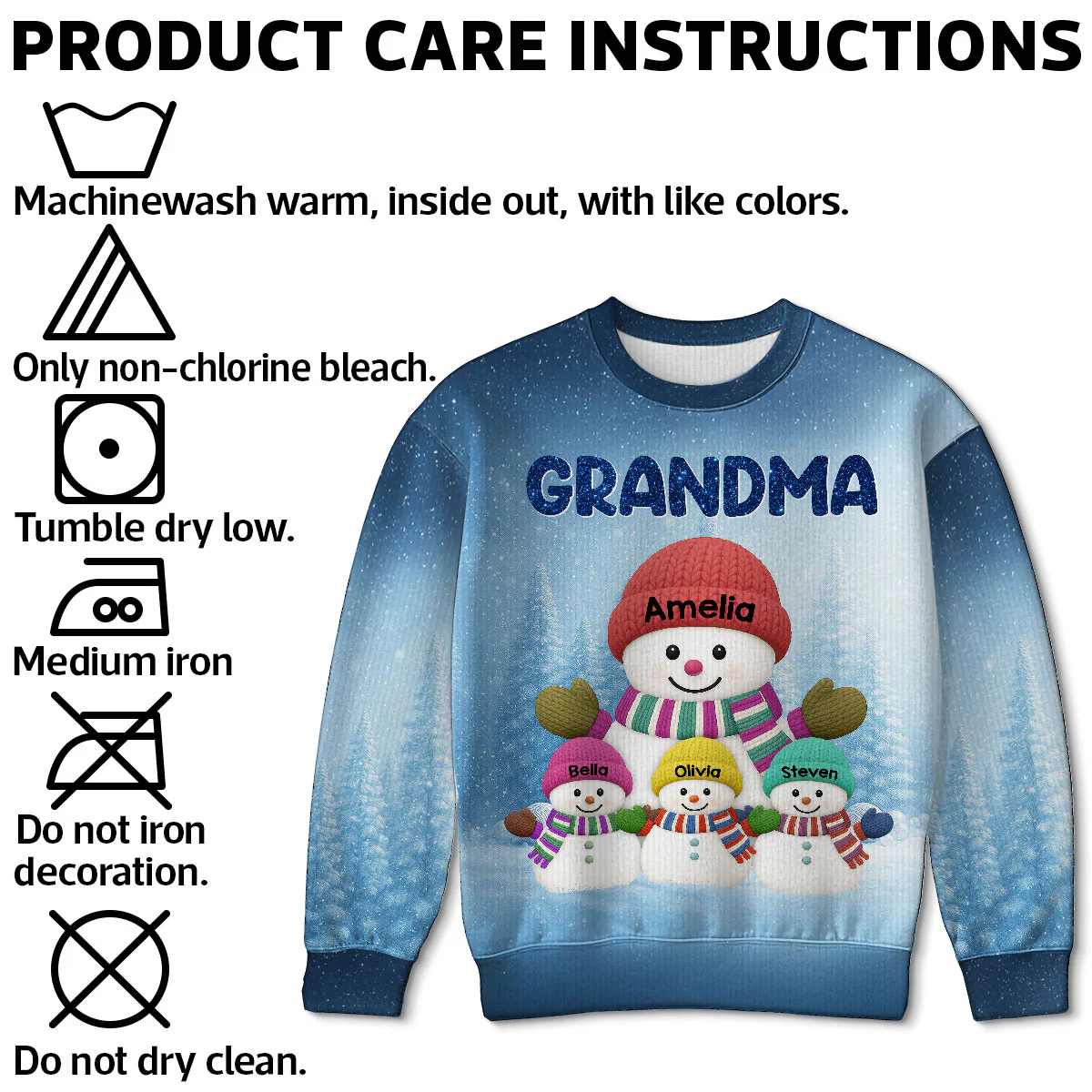 Heartwarming Grandma Grandkids Snowman Together - Personalized Ugly Sweater - Image 5