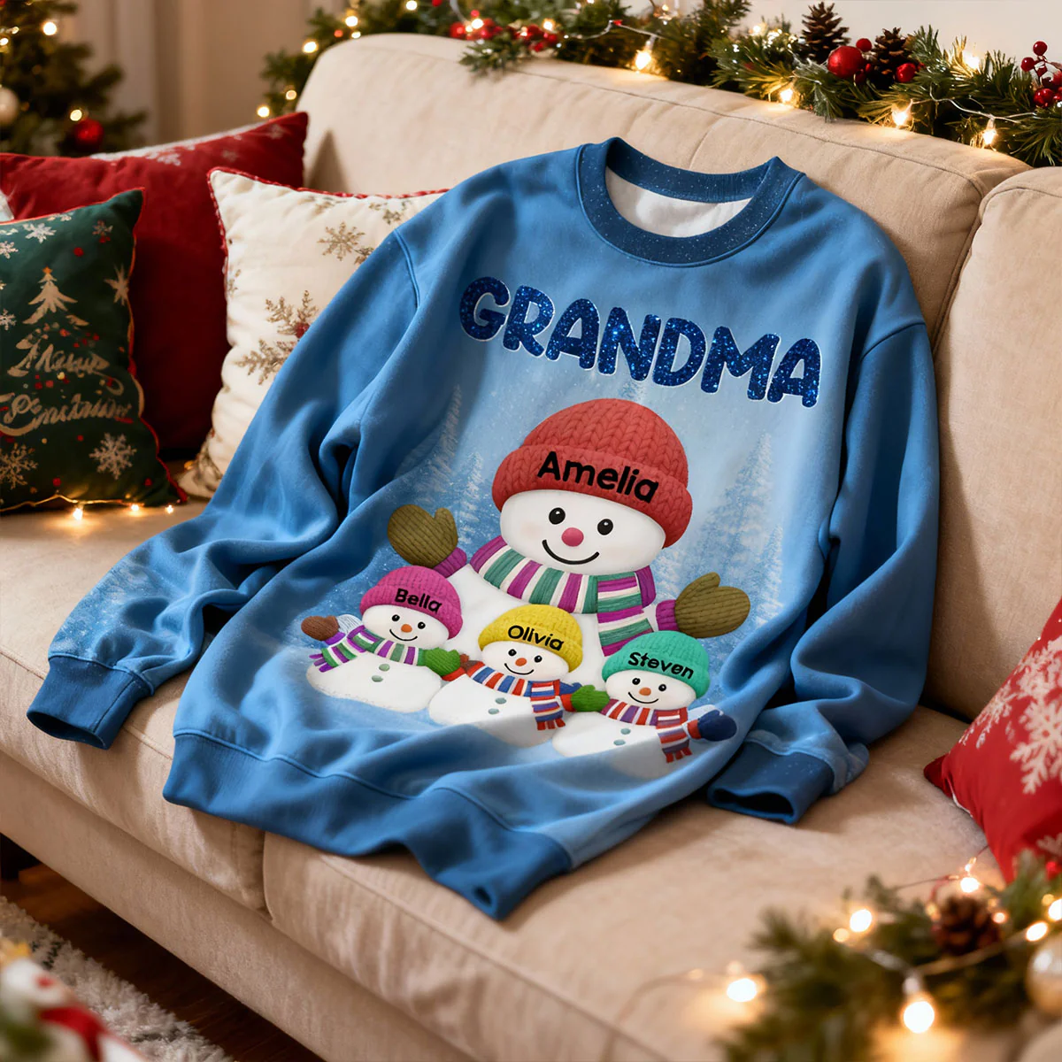 Heartwarming Grandma Grandkids Snowman Together - Personalized Ugly Sweater - Image 6