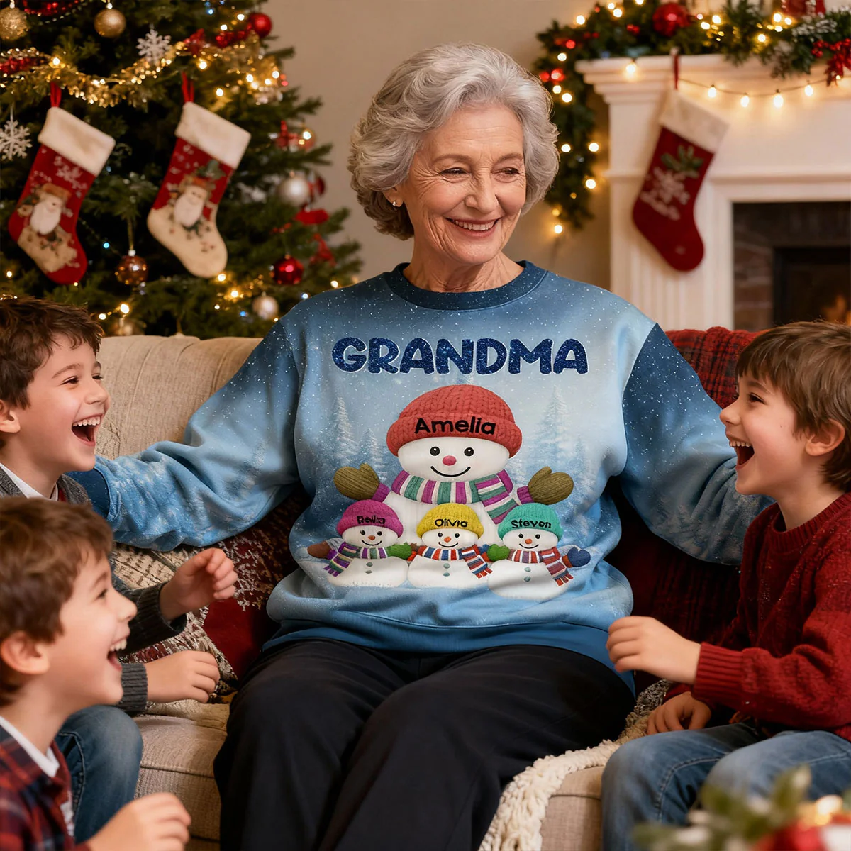 Heartwarming Grandma Grandkids Snowman Together - Personalized Ugly Sweater - Image 7