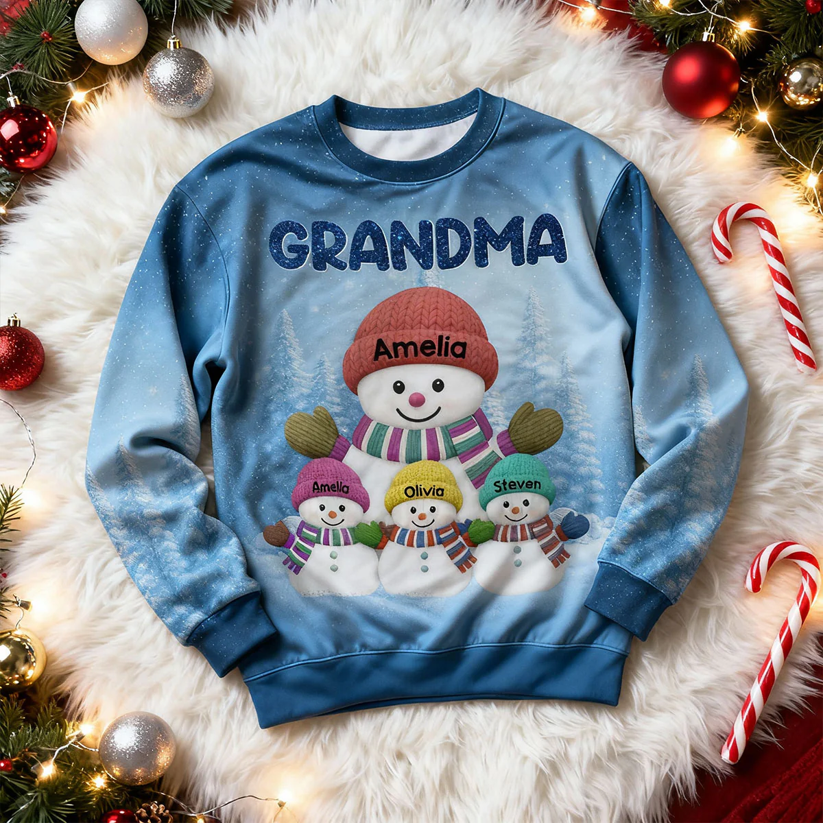 Heartwarming Grandma Grandkids Snowman Together - Personalized Ugly Sweater - Image 8