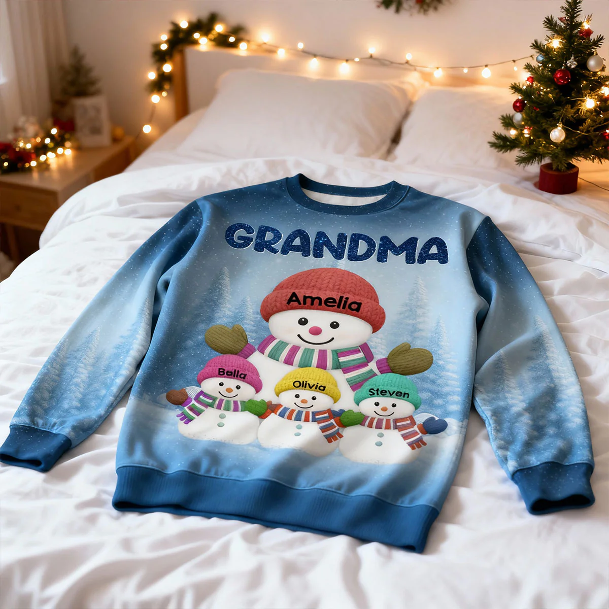 Heartwarming Grandma Grandkids Snowman Together - Personalized Ugly Sweater - Image 9