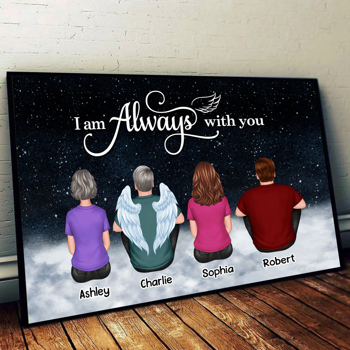 Heaven Cloud Galaxy Night Sky Whole Family Memorial Remembrance Keepsake Personalized Poster - Image 2