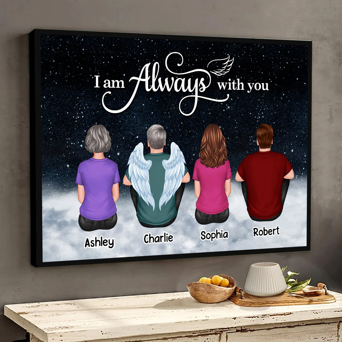 Heaven Cloud Galaxy Night Sky Whole Family Memorial Remembrance Keepsake Personalized Poster - Image 3