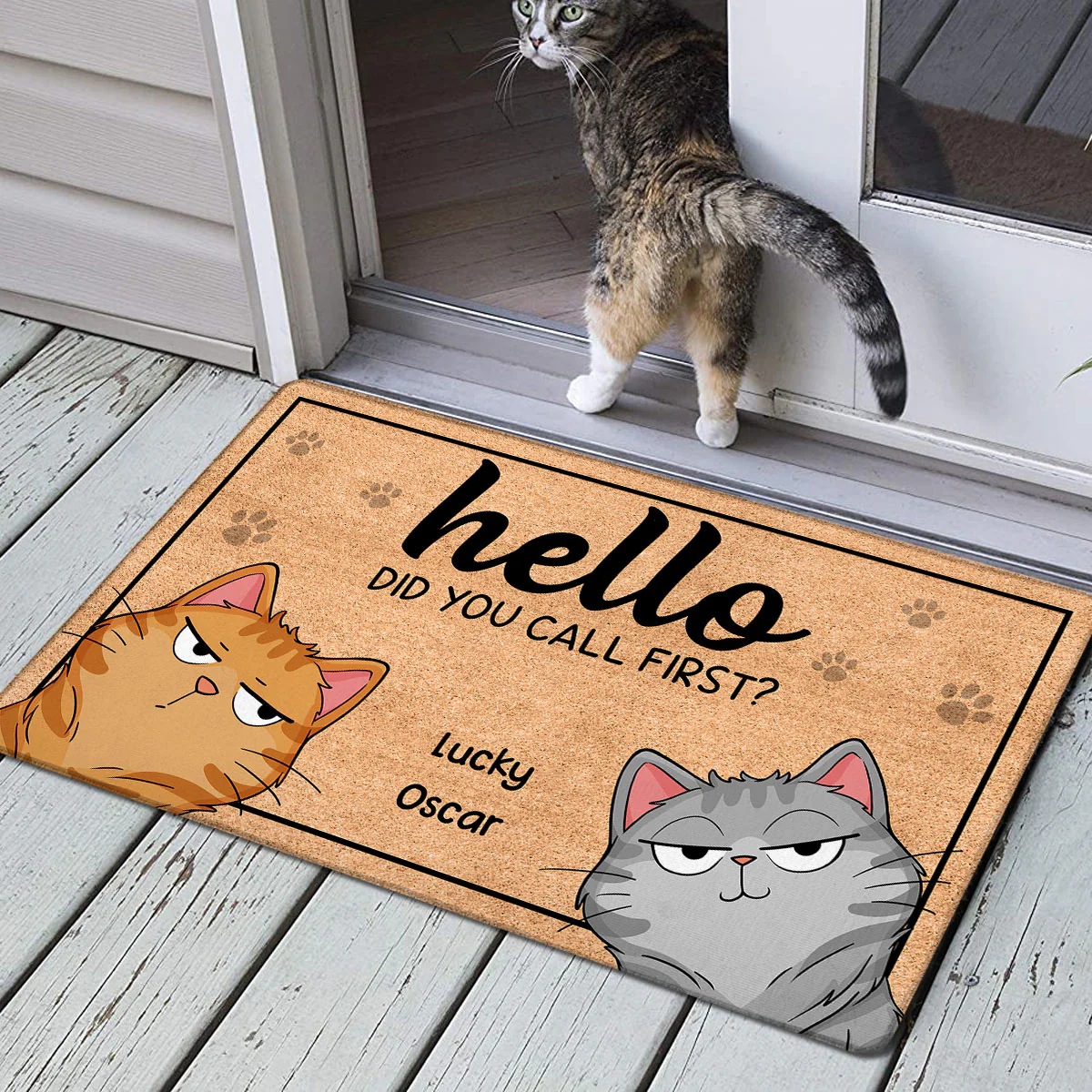 Hello Did You Call First Funny Cat Expression Personalized Doormat - Image 2