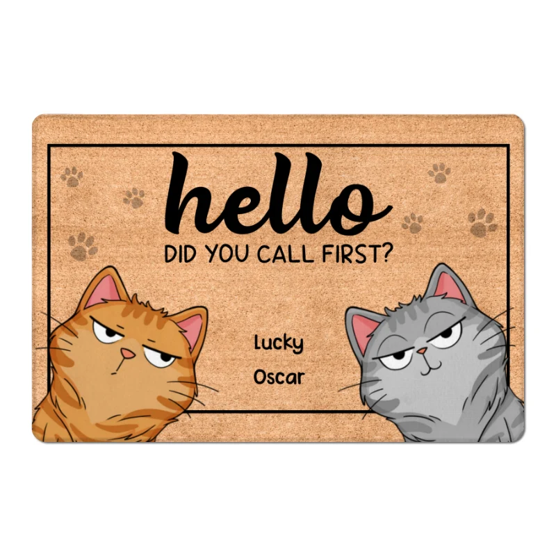 Hello Did You Call First Funny Cat Expression Personalized Doormat - Image 5