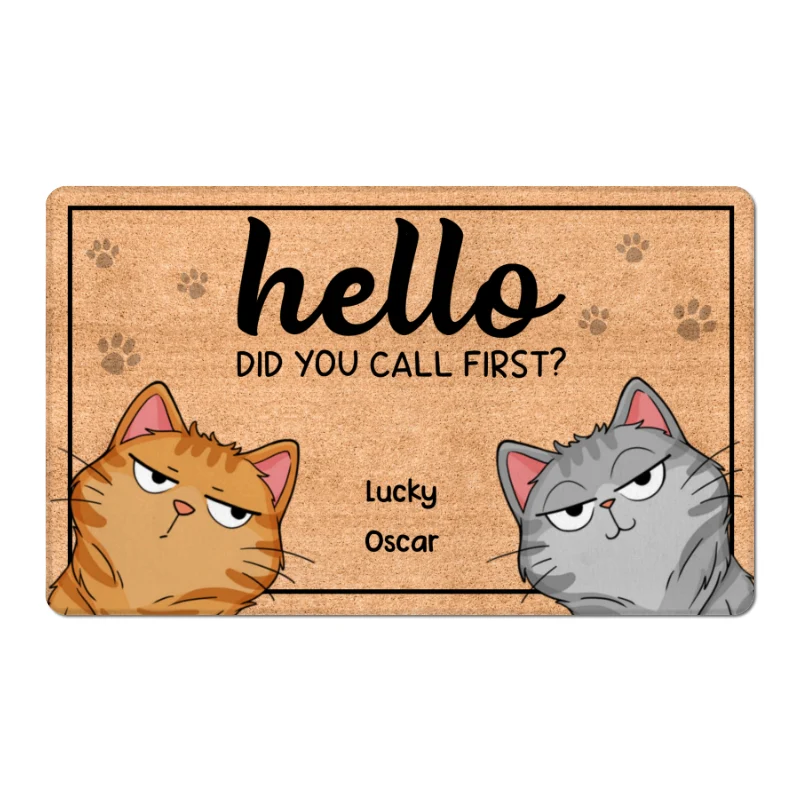 Hello Did You Call First Funny Cat Expression Personalized Doormat - Image 6
