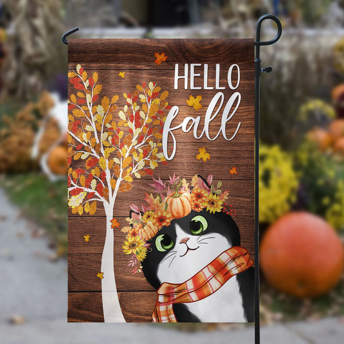 Hello Fall Cute Cats Personalized Garden Flag