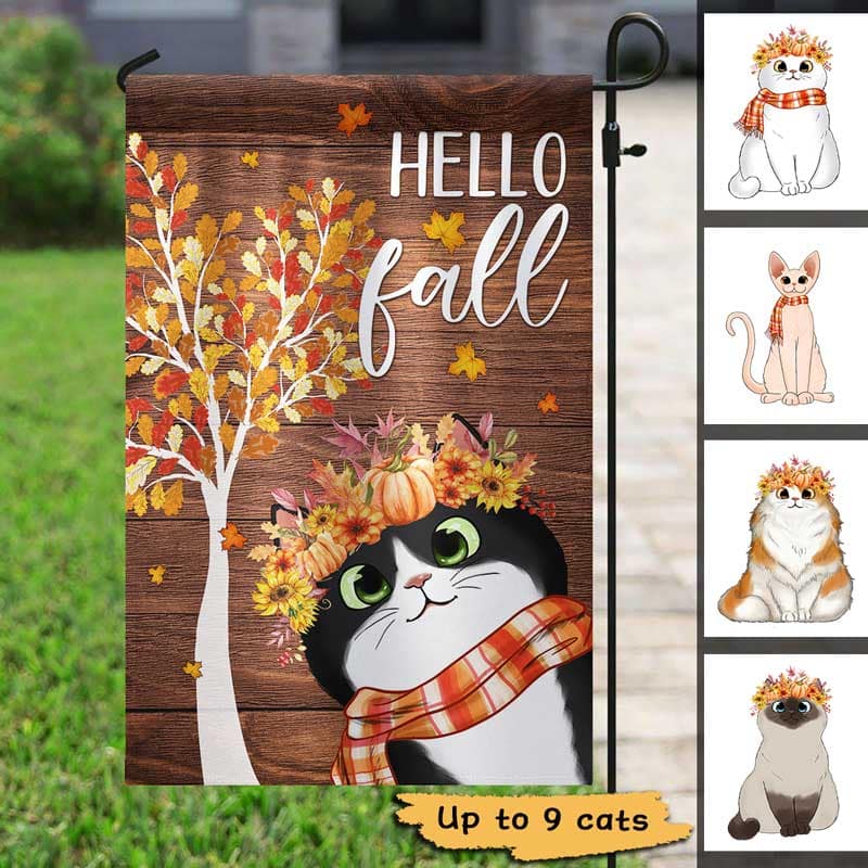 Hello Fall Cute Cats Personalized Garden Flag - Image 2