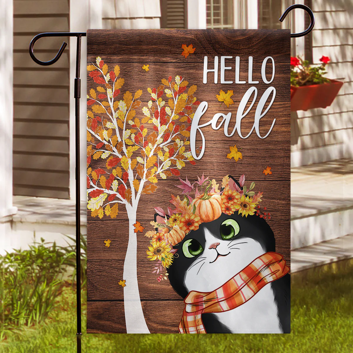 Hello Fall Cute Cats Personalized Garden Flag - Image 3