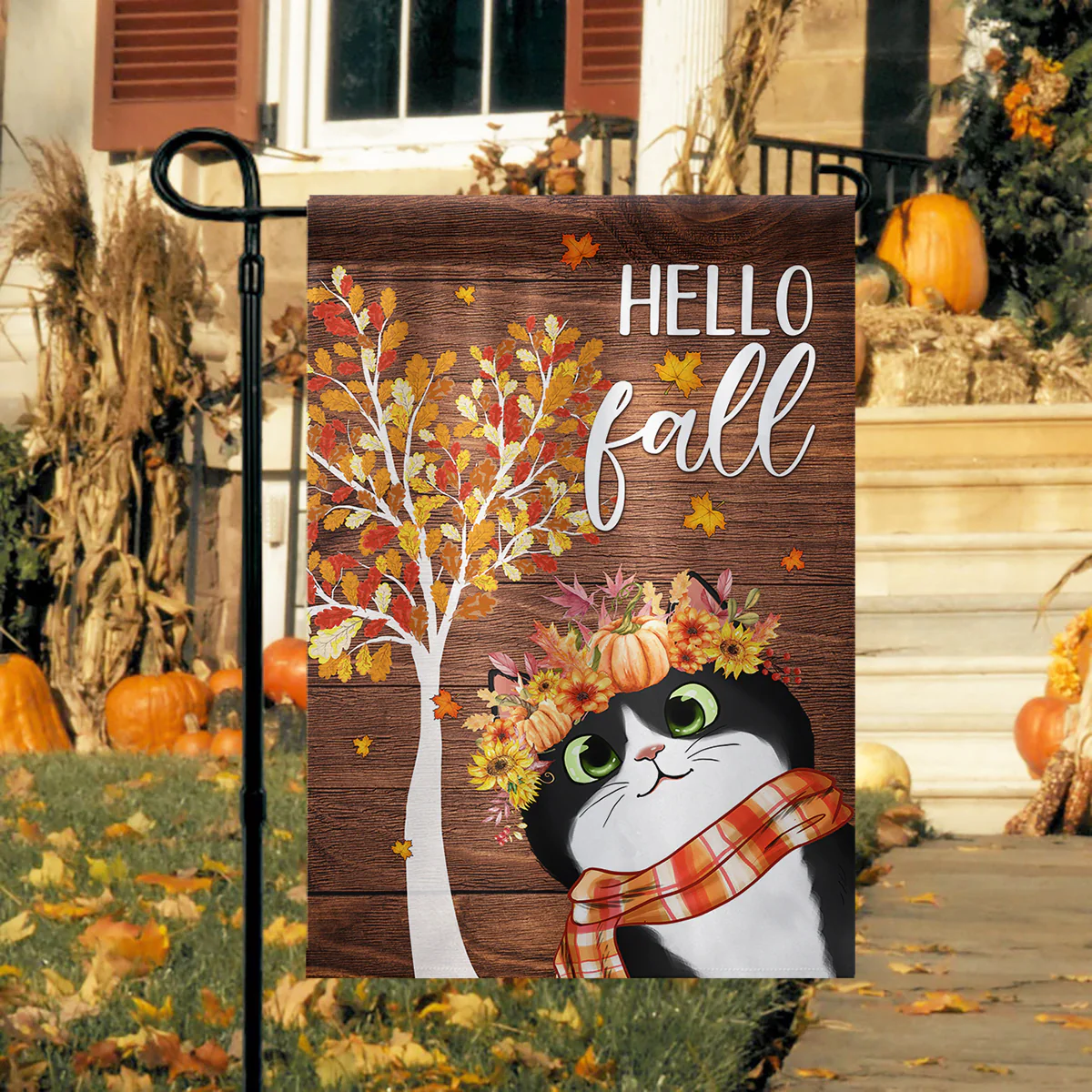 Hello Fall Cute Cats Personalized Garden Flag - Image 4