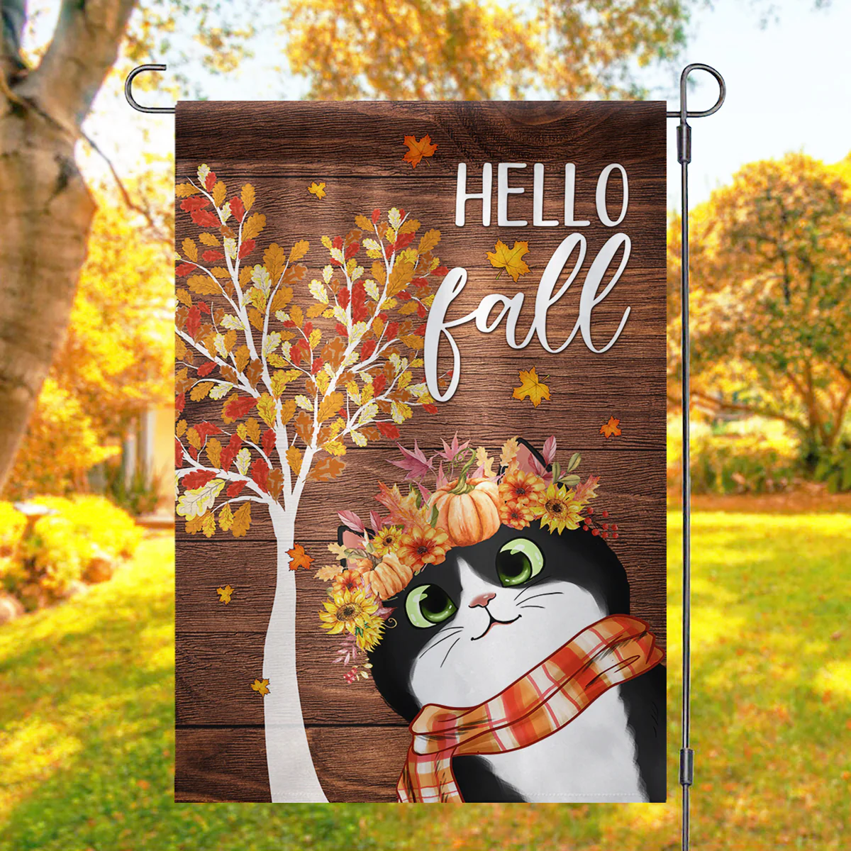 Hello Fall Cute Cats Personalized Garden Flag - Image 5