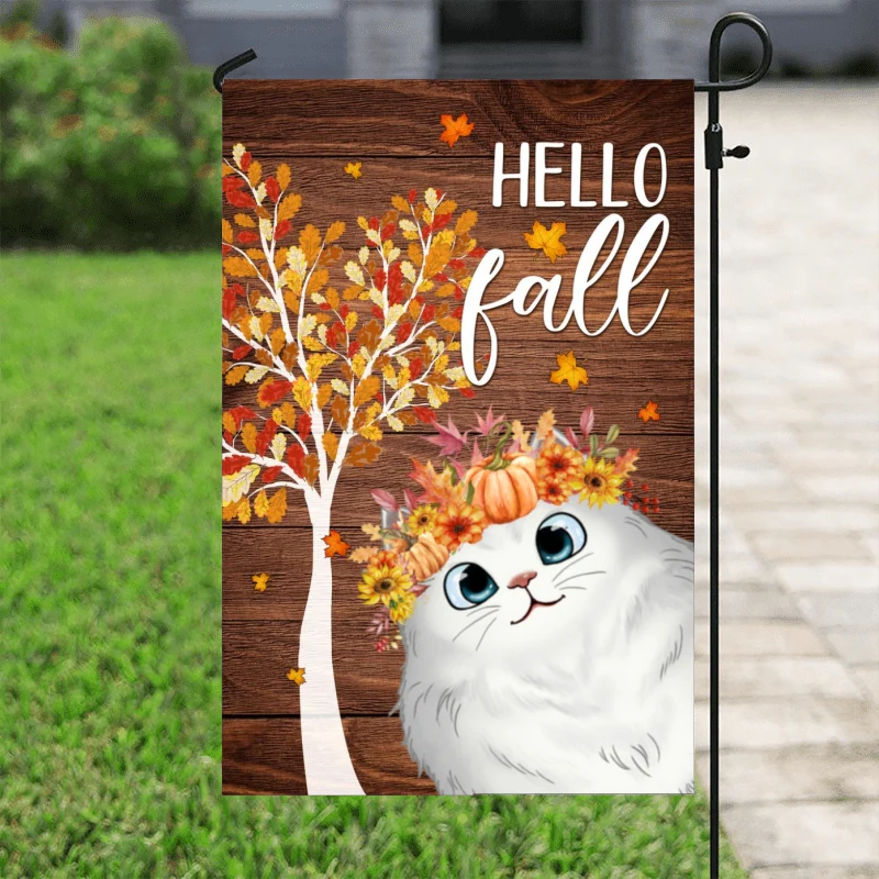 Hello Fall Cute Cats Personalized Garden Flag - Image 7