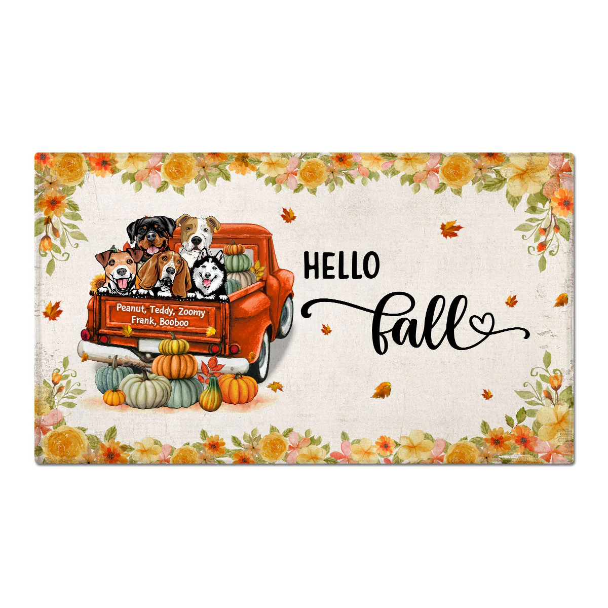 Hello Fall Dogs On Truck Personalized Doormat - Image 2