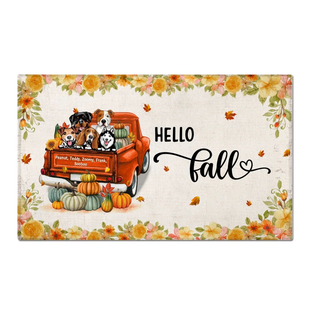 Hello Fall Dogs On Truck Personalized Doormat - Image 6