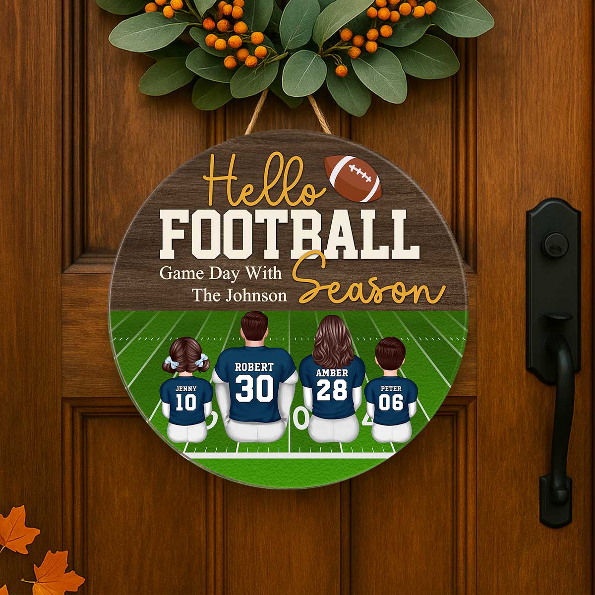 Hello Football Season Personalized Round Door Hanger, Family Fall Decor - Image 10