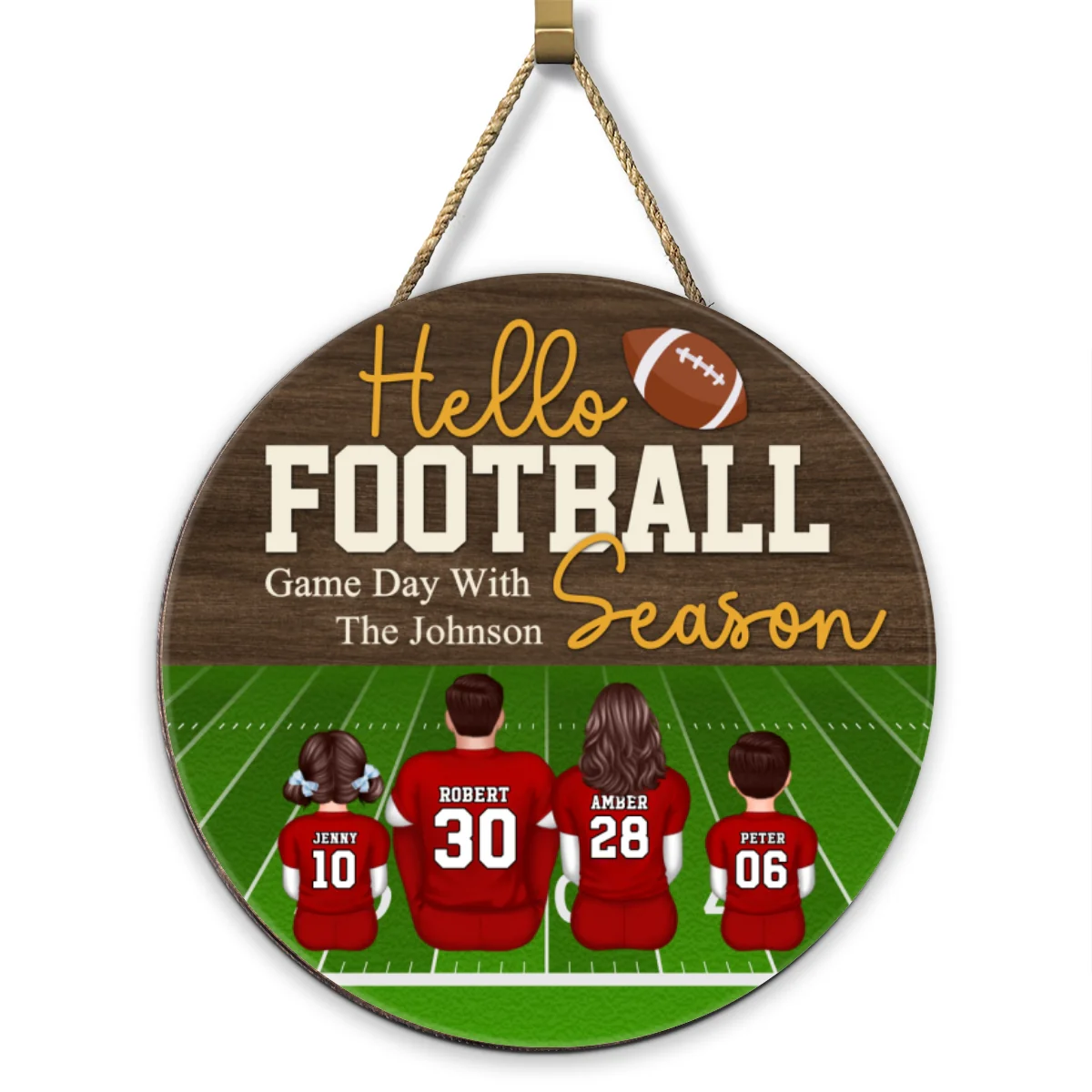Hello Football Season Personalized Round Door Hanger, Family Fall Decor - Image 11