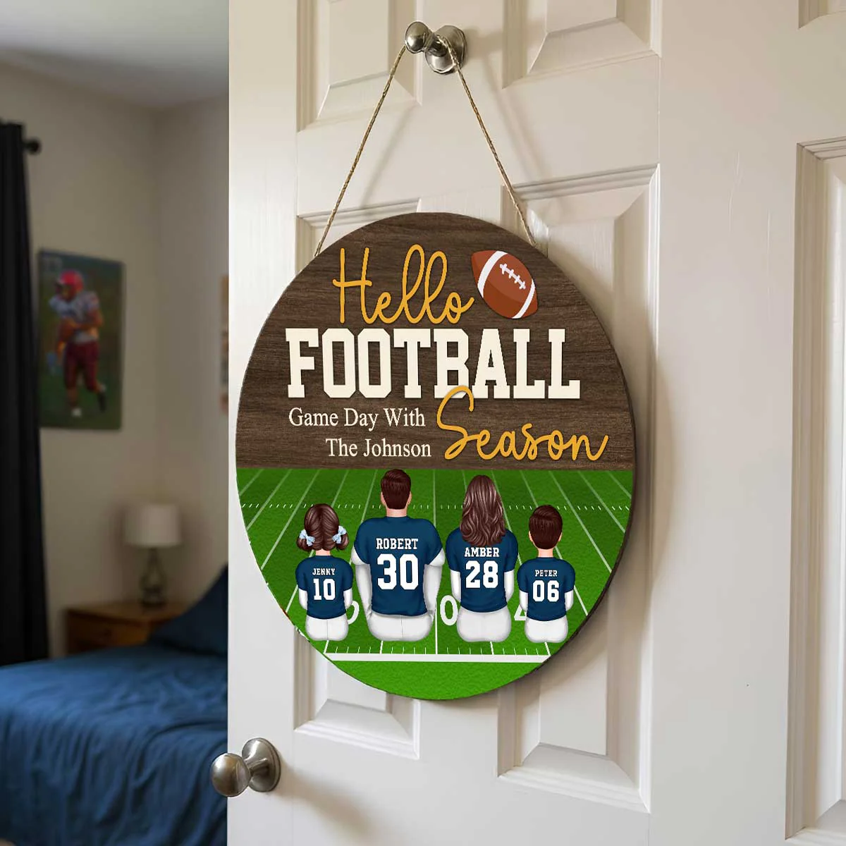 Hello Football Season Personalized Round Door Hanger, Family Fall Decor - Image 6