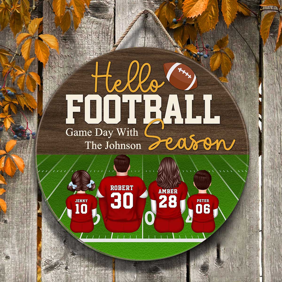 Hello Football Season Personalized Round Door Hanger, Family Fall Decor - Image 8