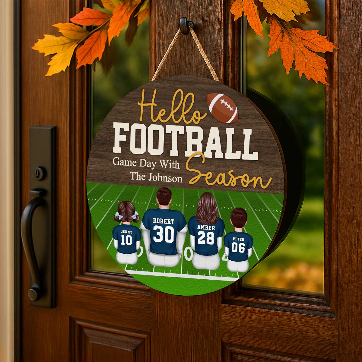 Hello Football Season Personalized Round Door Hanger, Family Fall Decor - Image 9