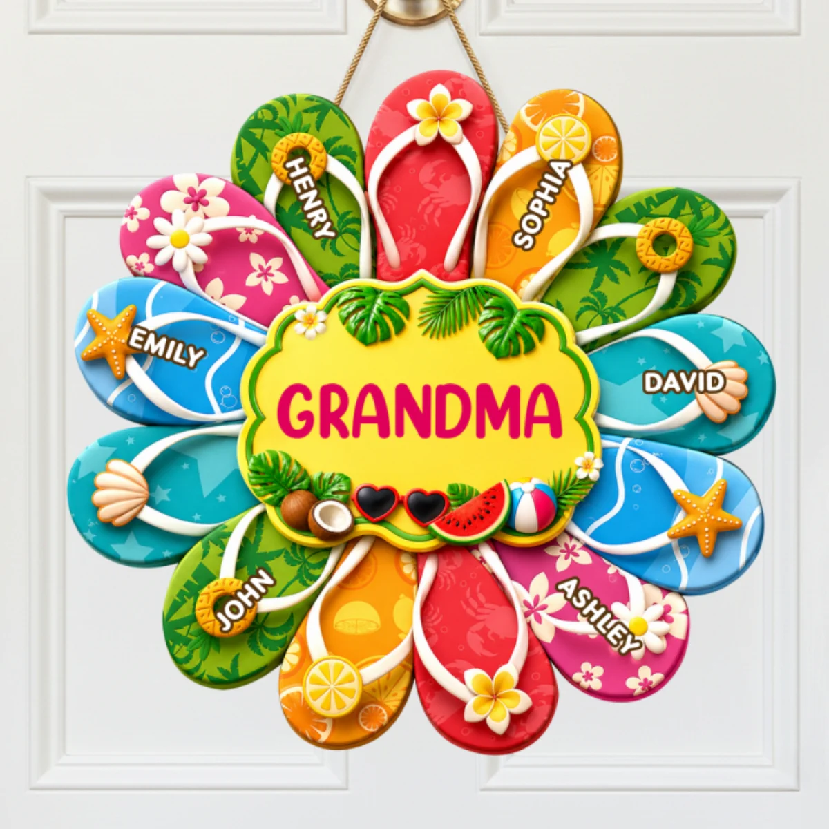 Hello Summer Grandma Flip Flop Custom Grandkids Names - Personalized Wood Sign - Summer Decoration - Image 8