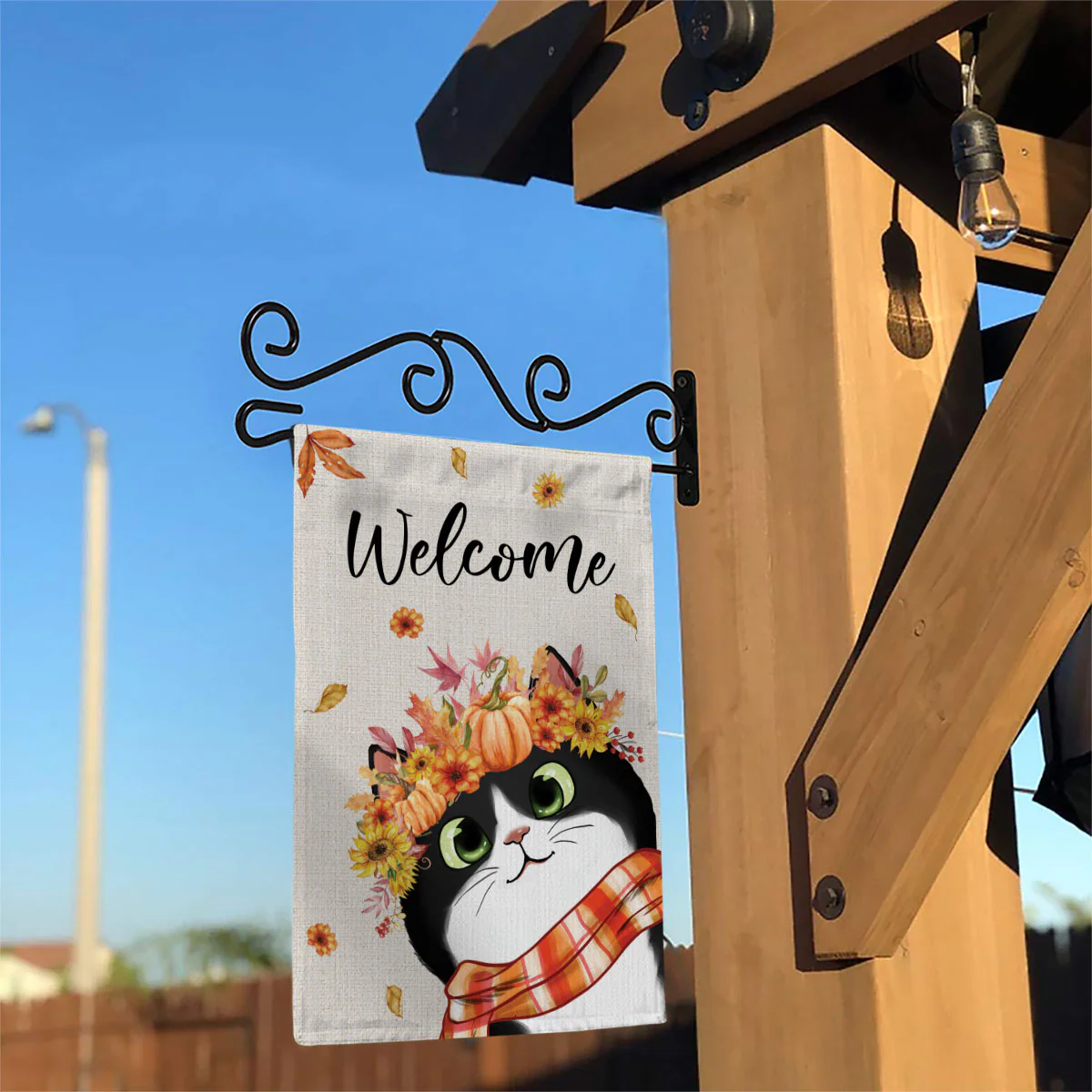 Hello Fall Cute Peeking Cat Personalized Garden Flag - Image 5