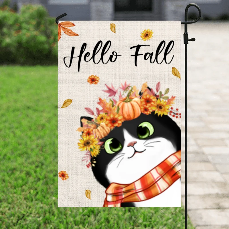 Hello Fall Cute Peeking Cat Personalized Garden Flag - Image 7