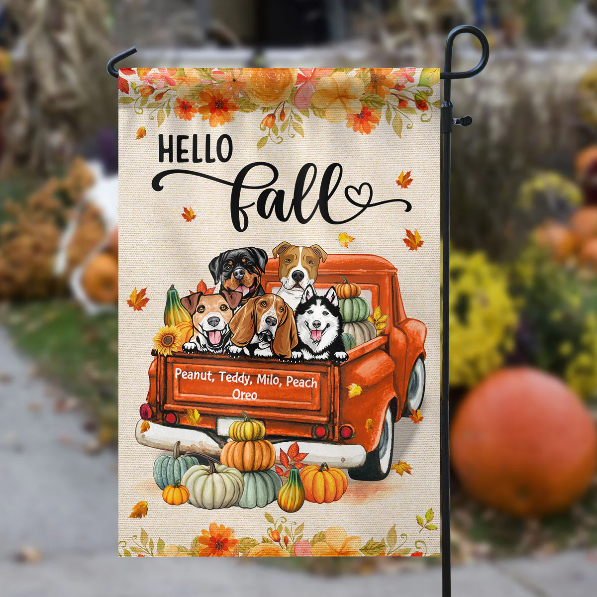 Hello Fall Dogs And Cats On Truck - Personalized Garden Flag - Image 2