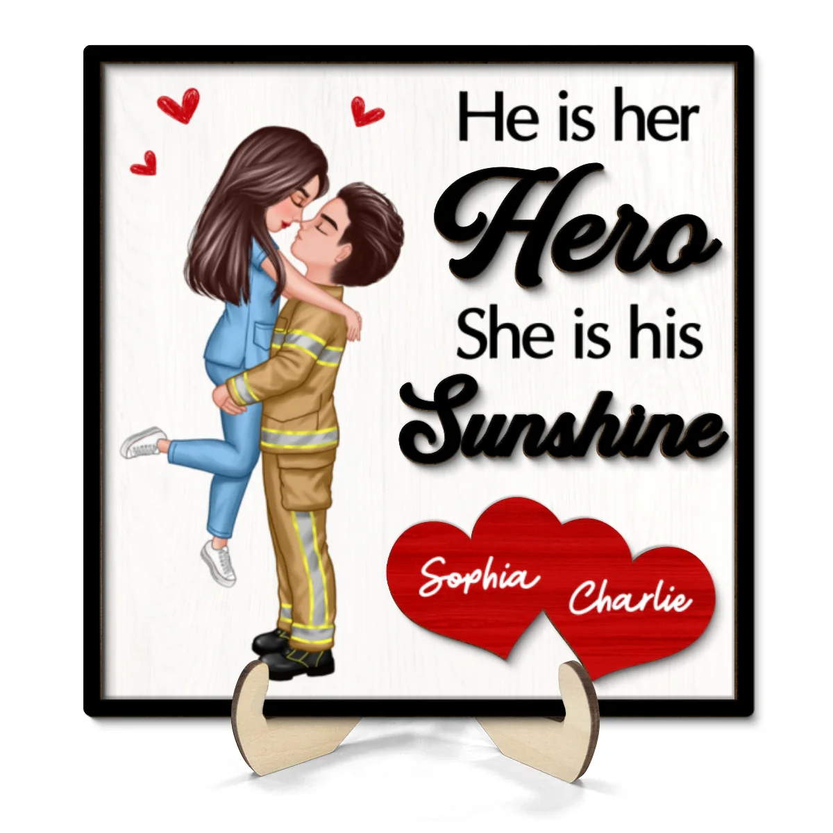 Her Hero His Sunshine Couple Valentine‘s Day Gifts by Occupation Gift For Her Gift For Him Firefighter, Nurse, Police Officer Personalized 2-Layer Wooden Plaque - Image 8