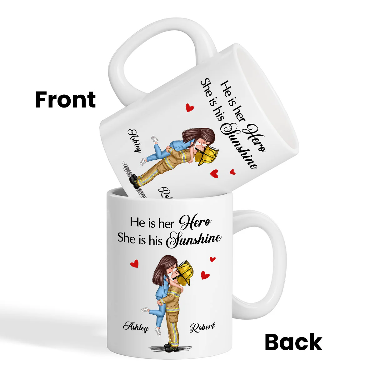 Her Hero His Sunshine Couple Valentine‘s Day Gifts by Occupation Gift For Her Gift For Him Firefighter, Nurse, Police Officer Personalized Mug - Image 3