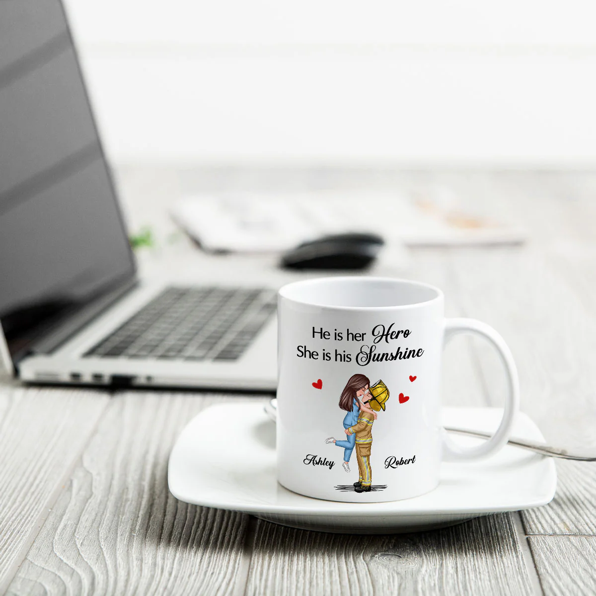 Her Hero His Sunshine Couple Valentine‘s Day Gifts by Occupation Gift For Her Gift For Him Firefighter, Nurse, Police Officer Personalized Mug - Image 4