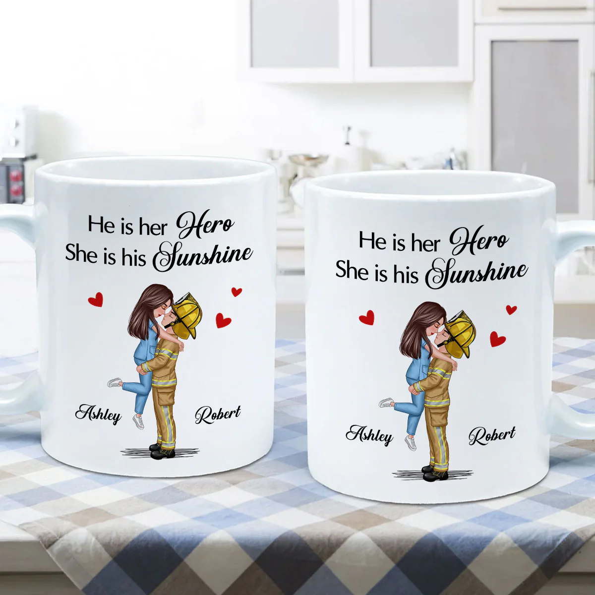 Her Hero His Sunshine Couple Valentine‘s Day Gifts by Occupation Gift For Her Gift For Him Firefighter, Nurse, Police Officer Personalized Mug - Image 5