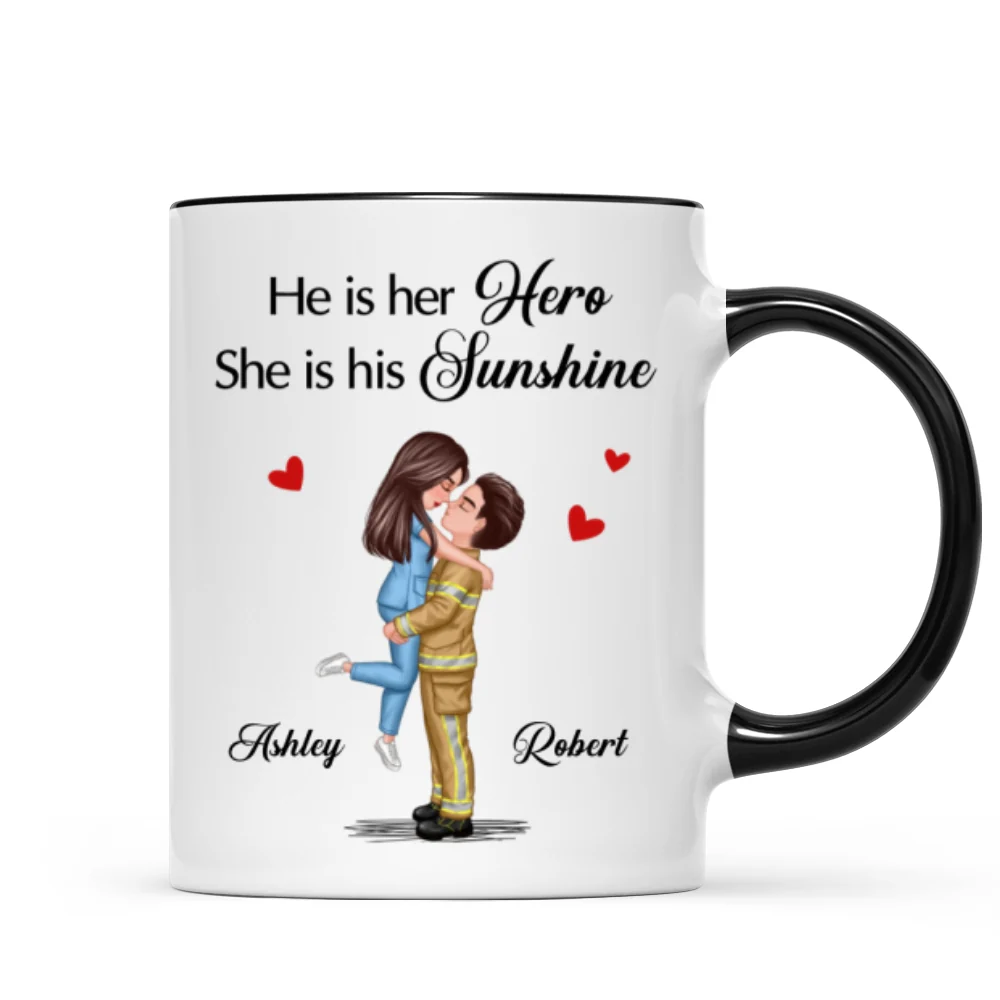 Her Hero His Sunshine Couple Valentine‘s Day Gifts by Occupation Gift For Her Gift For Him Firefighter, Nurse, Police Officer Personalized Mug - Image 7