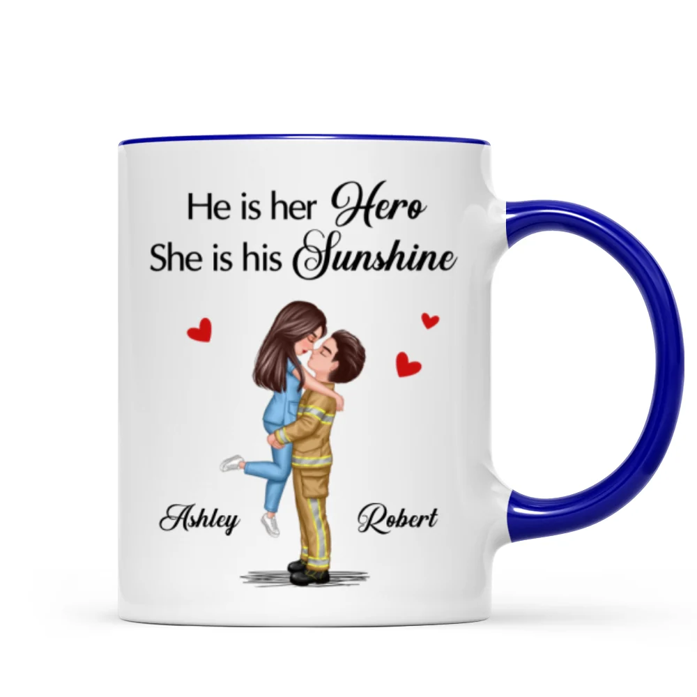 Her Hero His Sunshine Couple Valentine‘s Day Gifts by Occupation Gift For Her Gift For Him Firefighter, Nurse, Police Officer Personalized Mug - Image 8