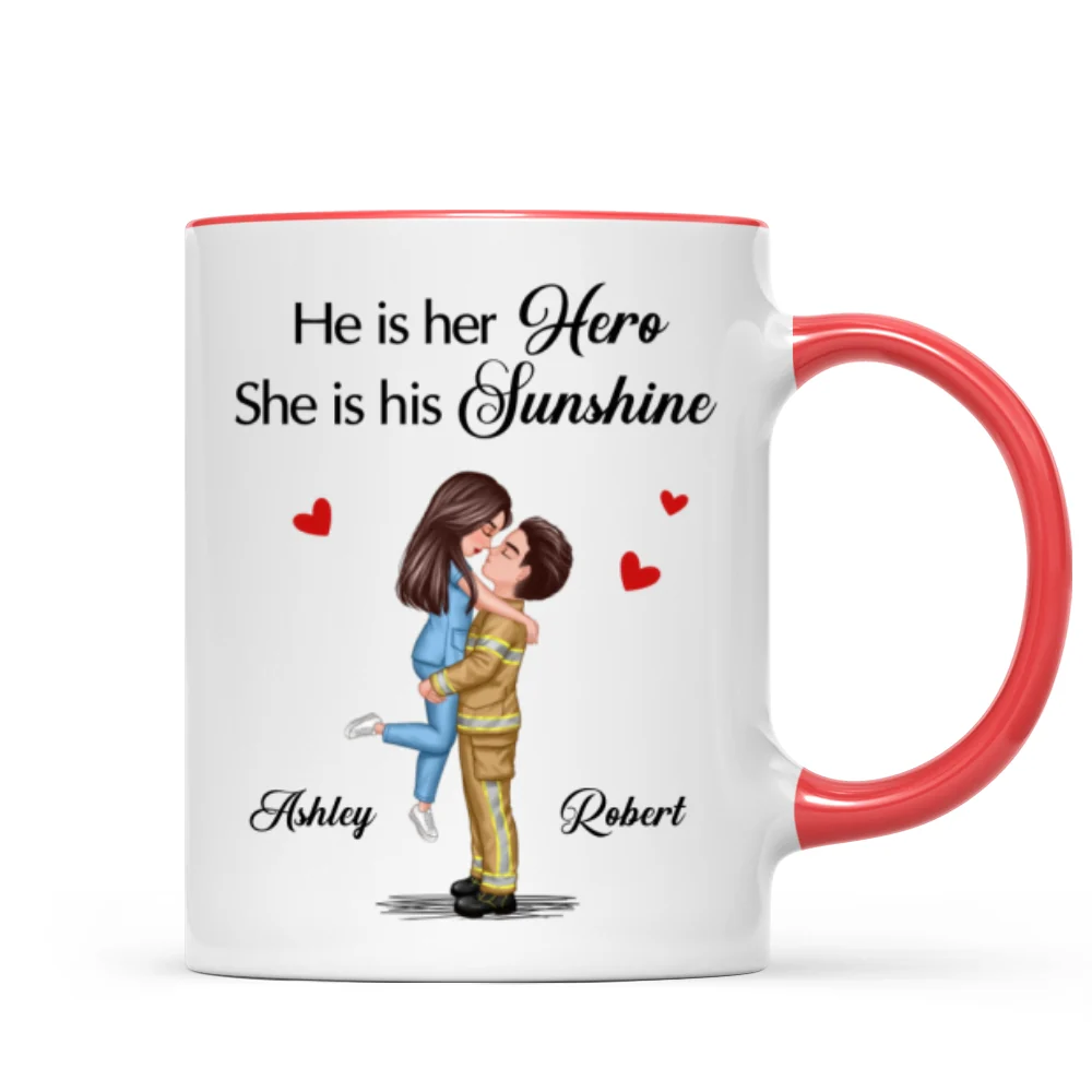 Her Hero His Sunshine Couple Valentine‘s Day Gifts by Occupation Gift For Her Gift For Him Firefighter, Nurse, Police Officer Personalized Mug - Image 9