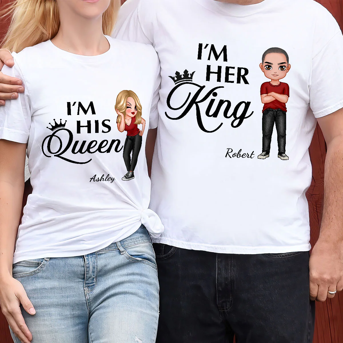 Her King His Queen Valentine‘s Day Gift For Couple Personalized Matching Shirts [Set of 2 Shirts] - Image 2