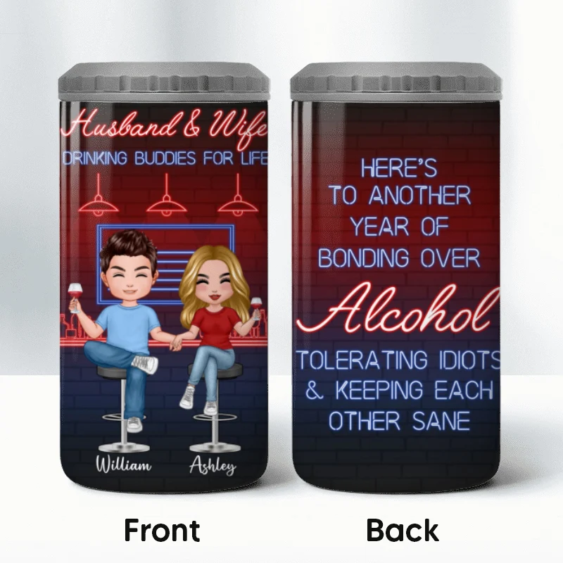 Here‘s To Another Year Funny Drinking Couple Multiple Use Tumbler - Personalized 4 In 1 Can Cooler - Day’s Gift For Him For Her - Image 10