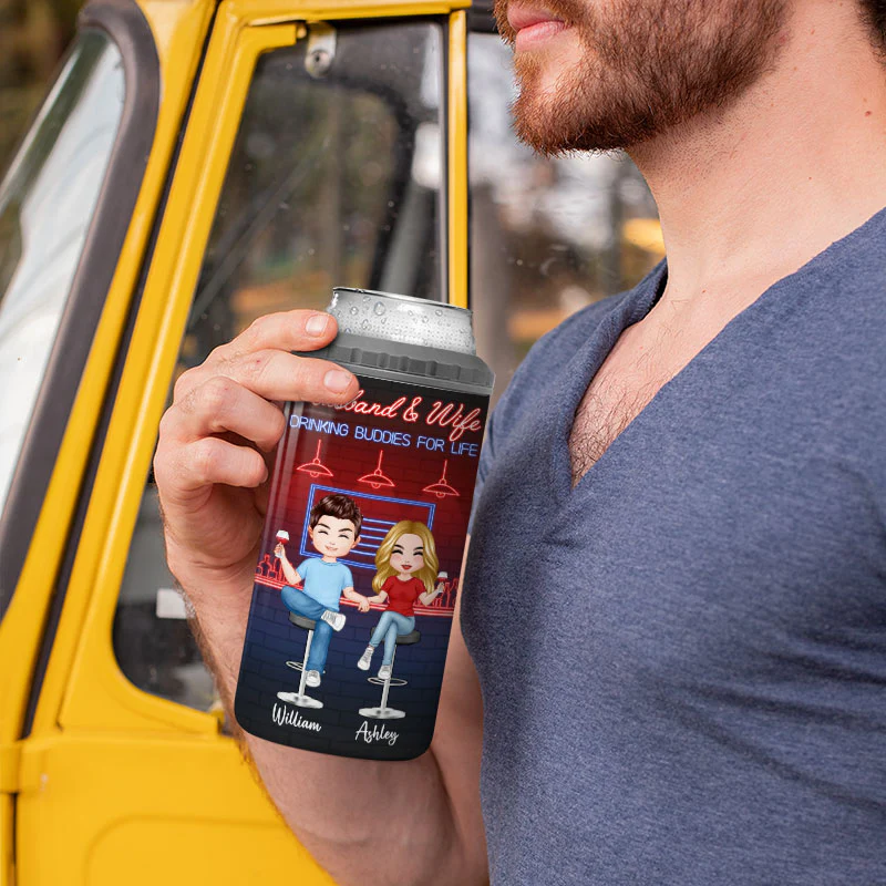 Here‘s To Another Year Funny Drinking Couple Multiple Use Tumbler - Personalized 4 In 1 Can Cooler - Day’s Gift For Him For Her - Image 5