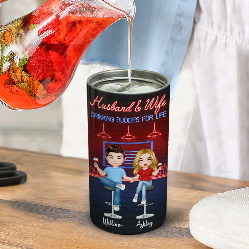Here‘s To Another Year Funny Drinking Couple Multiple Use Tumbler - Personalized 4 In 1 Can Cooler - Day’s Gift For Him For Her - Image 6