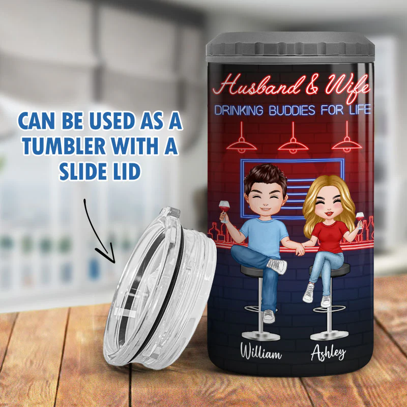 Here‘s To Another Year Funny Drinking Couple Multiple Use Tumbler - Personalized 4 In 1 Can Cooler - Day’s Gift For Him For Her - Image 9