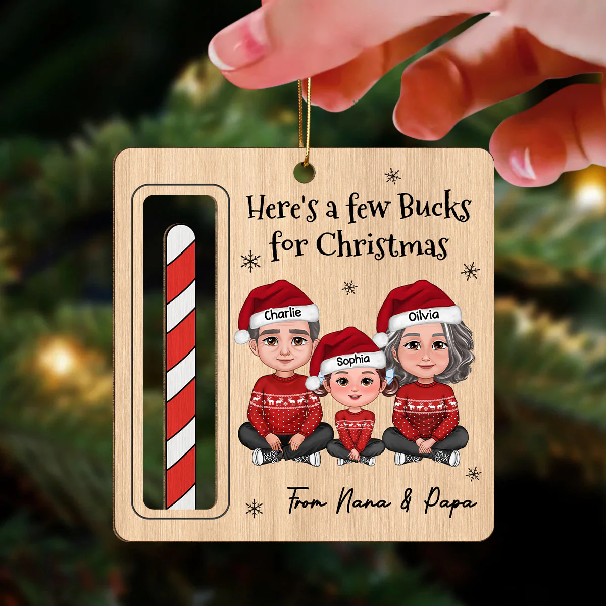 Here's A Few Bucks For Christmas For Grandchildren From Grandparents Personalized Money Holder Ornament - Image 2