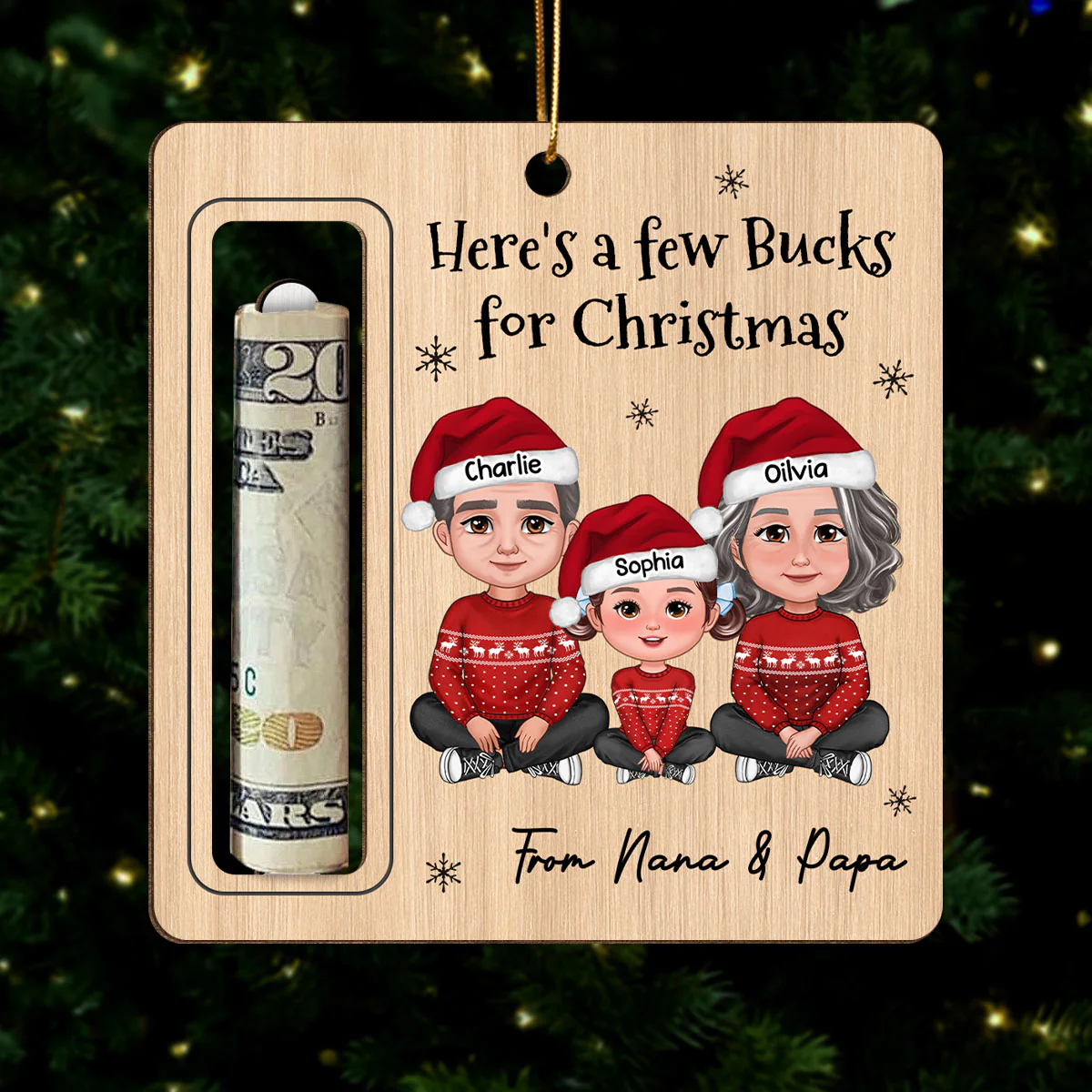 Here's A Few Bucks For Christmas For Grandchildren From Grandparents Personalized Money Holder Ornament - Image 4