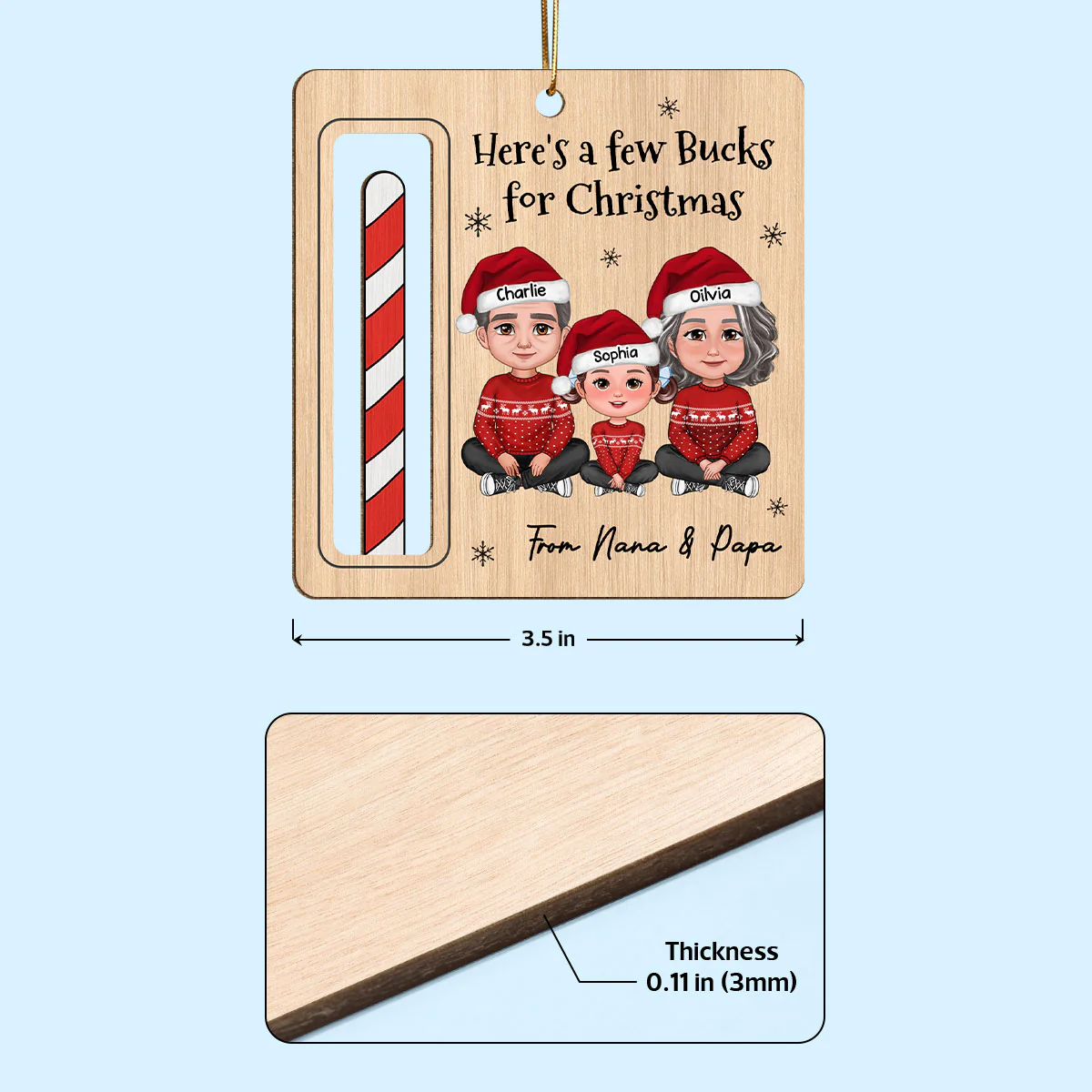 Here's A Few Bucks For Christmas For Grandchildren From Grandparents Personalized Money Holder Ornament - Image 5