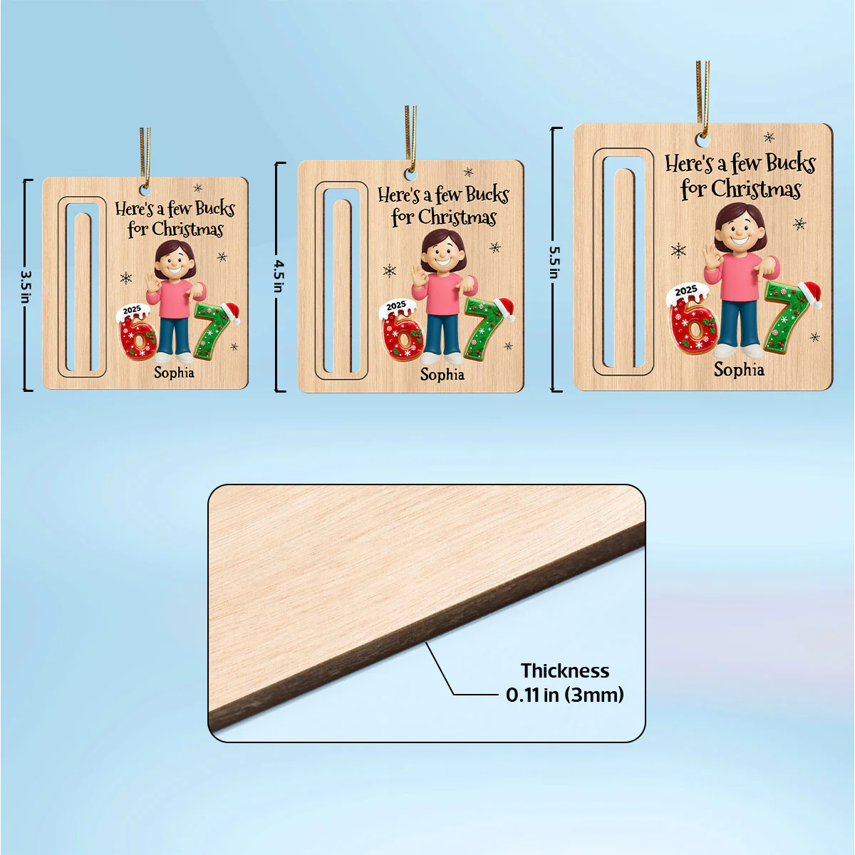 Here’s A Few Bucks For Christmas Kid Slang Trending 67 - Personalized Wooden Ornament - Holiday Money Holder - Image 5