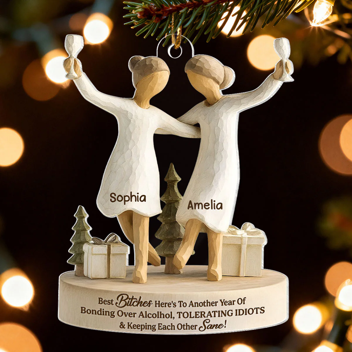 Here's to Another Year of Bonding over Alcohol - Personalized Acrylic Ornament - Christmas Gift for Best Friends