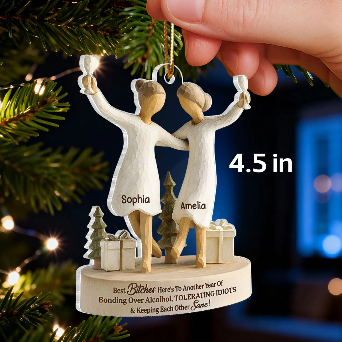 Here's to Another Year of Bonding over Alcohol - Personalized Acrylic Ornament - Christmas Gift for Best Friends - Image 2