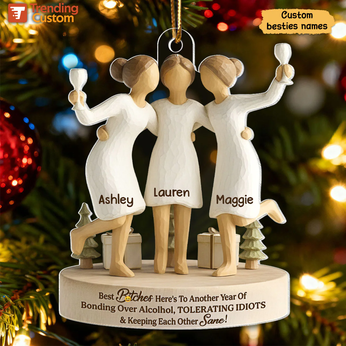 Here's to Another Year of Bonding over Alcohol - Personalized Acrylic Ornament - Christmas Gift for Best Friends - Image 5