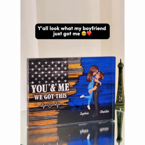 Hero Couple Half Flag Gifts by Occupation Gift For Her Gift For Him Firefighter, Nurse, Police Officer Personalized Acrylic Block Plaque, Anniversary Gift for Couple, Dad Mom - Image 2