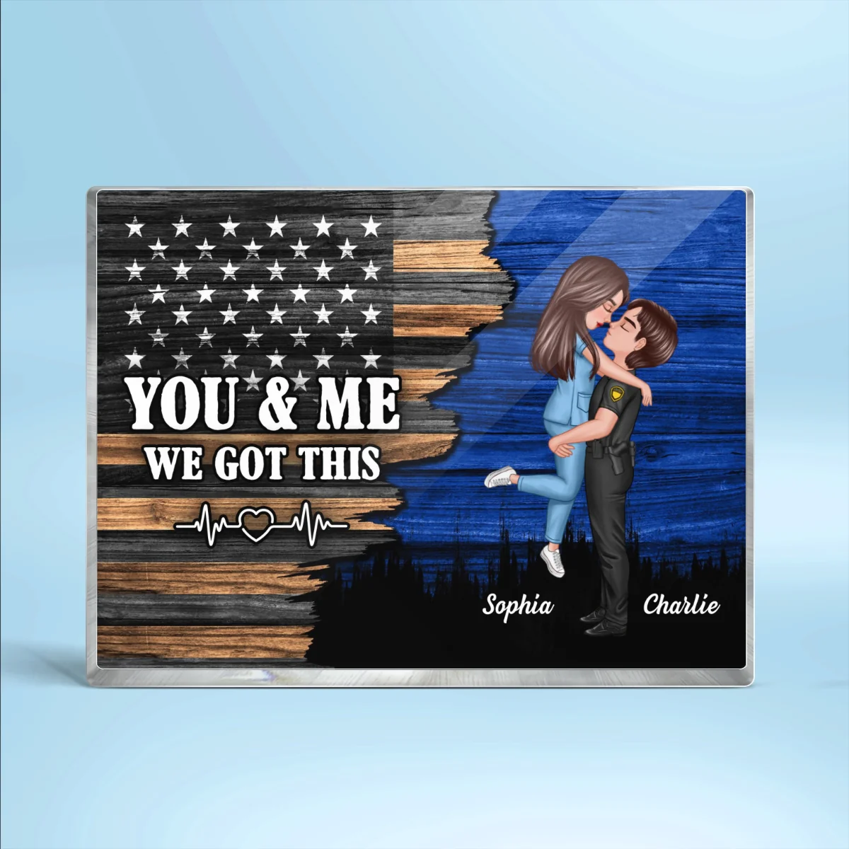 Hero Couple Half Flag Gifts by Occupation Gift For Her Gift For Him Firefighter, Nurse, Police Officer Personalized Acrylic Block Plaque, Anniversary Gift for Couple, Dad Mom - Image 5