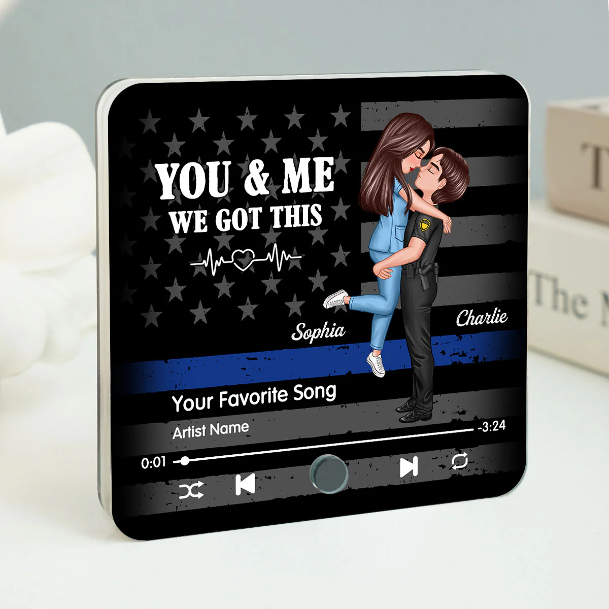 Hero Couple Hugging Kissing Favorite Song Gift by Occupation Gift For Her Gift For Him Personalized Music Fridge Magnet - Image 3